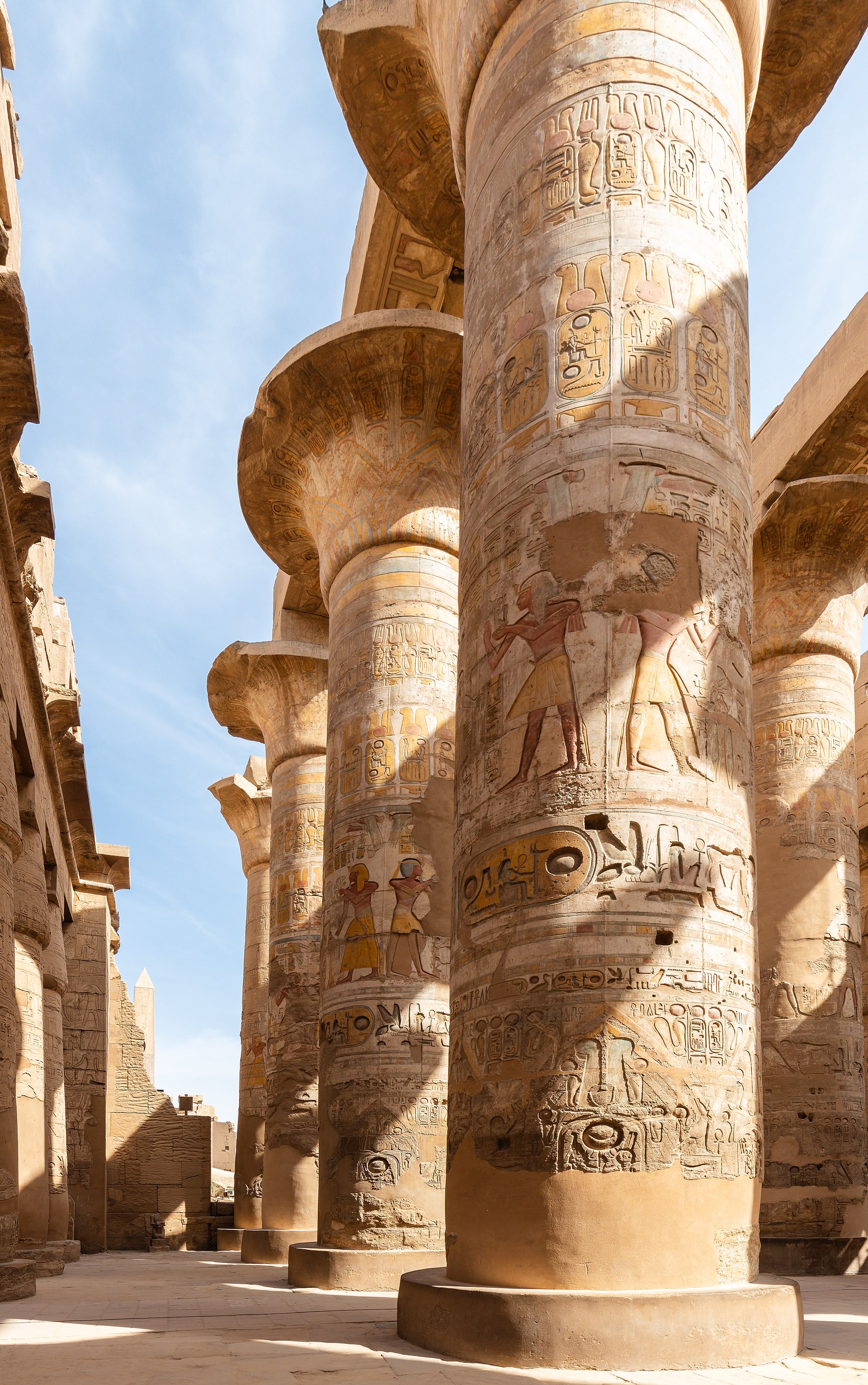 Karnak Temple columns illuminated at sunset on the East Bank of Luxor